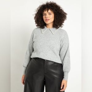 Eloquii Pearl Detail Collared Sweater